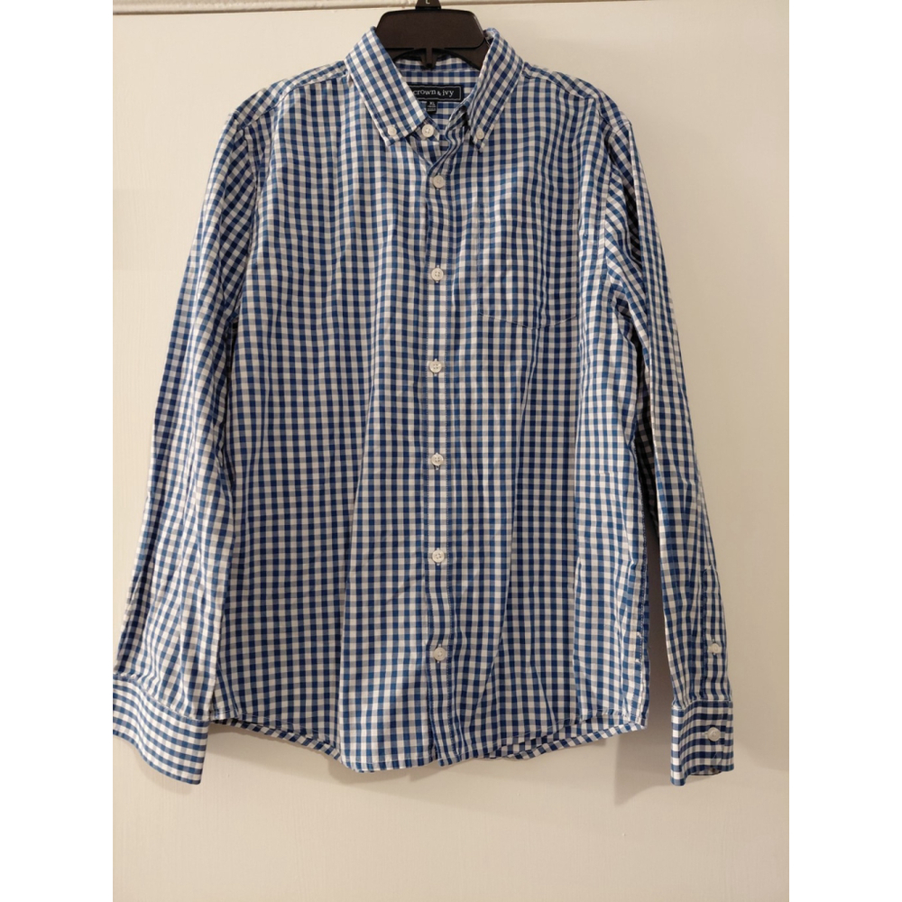 Men's Blue Plaid Navy Crown & Ivy Button Down Shirt Size XL Long Sleeve Classic